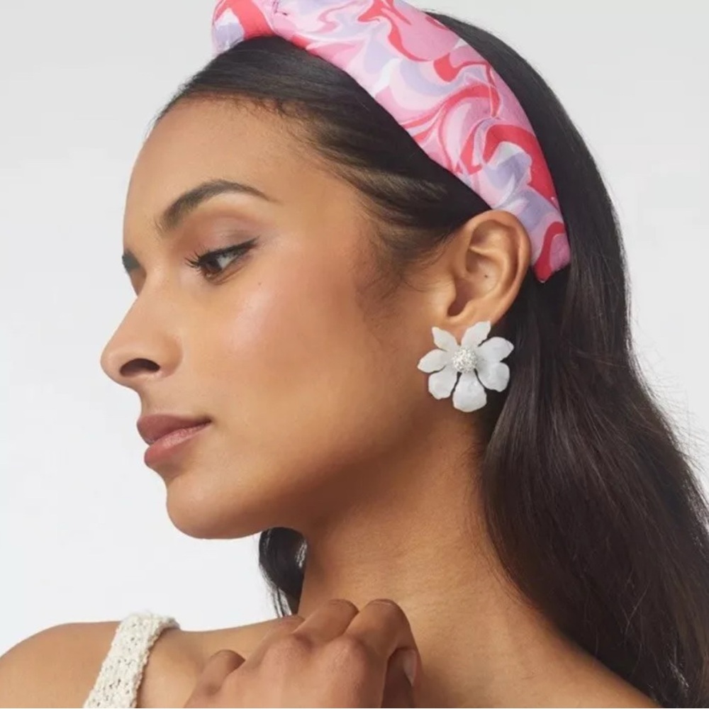 Lele Sadoughi Mother of Pearl Crystal Lily Button Earrings
